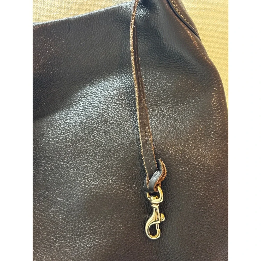 Dooney & Bourke Hobo Bag Espresso Brown Pebbled Leather Duck Logo Clasp